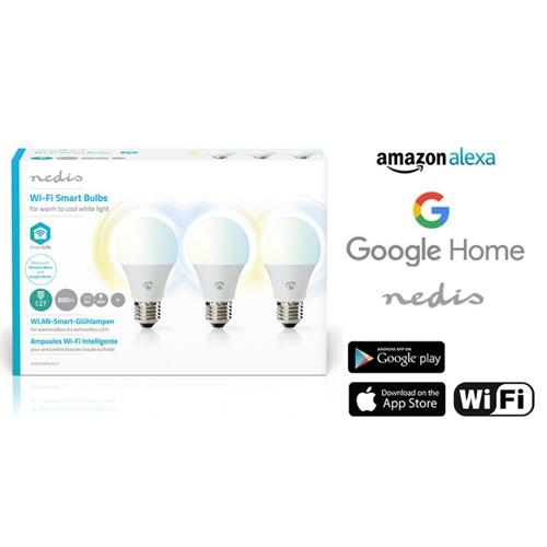 Nedis Pack 3 Bombillas Wifi E27-9W Alexa Google