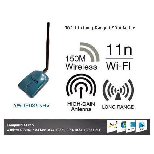 Adaptador Wifi USB+Antena 5dBi Alfa AWUS036NHV