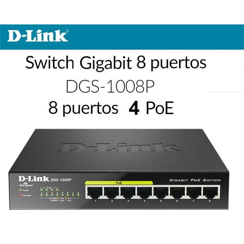 Switch 8P 10/100/1000 D-Link DGS-1008P (4 POE)