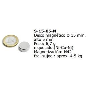 Disco magnetico 15mmx5mm NdFeB FAS 4.5 Kg iman