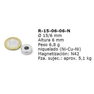 Aro magnetico Ø 15/6mm x 6mm NdFeB FAS 5.1Kg (iman)