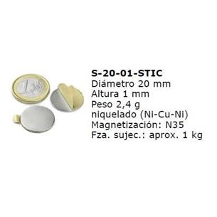 Disco magnetico Ø 20mm x 1mm Adhesivo  FAS 1 Kg (iman)