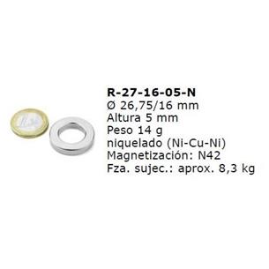 Aro magnetico Ø 26.75/16mm x 5mm NdFeB FAS 8.3Kg (iman)