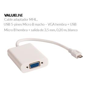Cable adaptador MHL, USB 5-pines MicroB-VGA