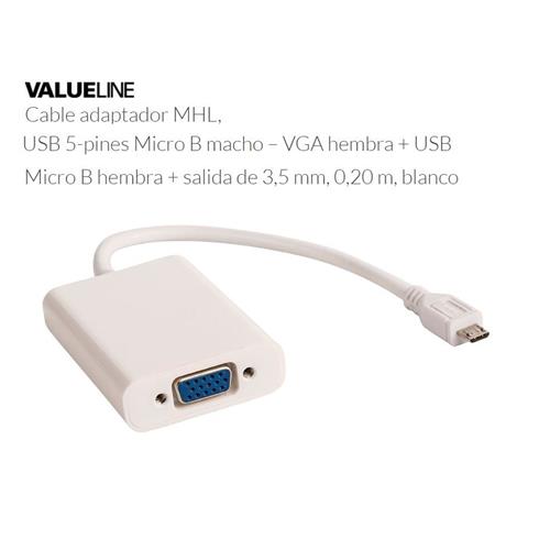 Cable adaptador MHL, USB 5-pines MicroB-VGA