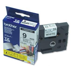 Cinta rotuladora Brother 9mm Blanco/Negro TZe-221