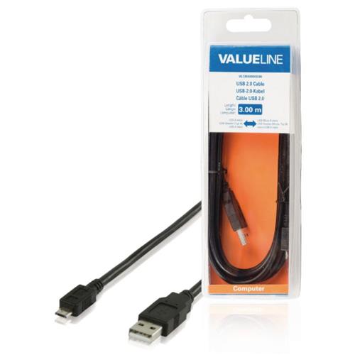 Cable USB 2.0 A-micro B 3mts Blister Valueline