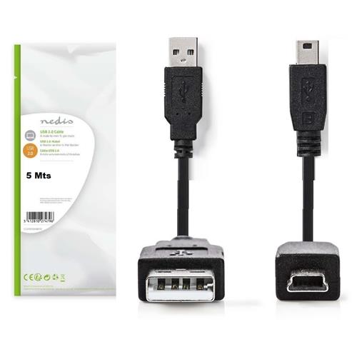 Cable USB 2.0 A-USB mini 5P 5mts