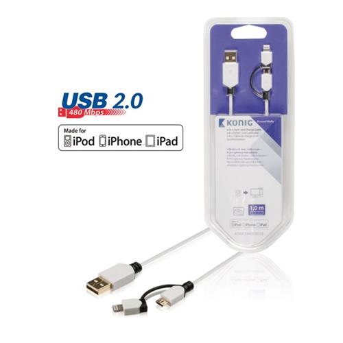 Cable USB microB Lightning Blister Konig