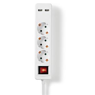 Regleta 3 tomas + 2 Usb 1,5mts, blanca con interruptor Nedis