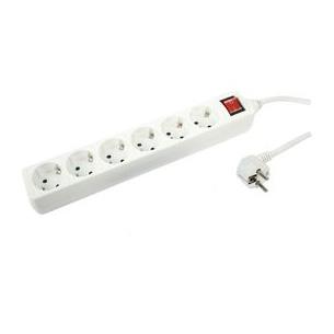 Regleta 6 tomas cable 3m, Blanca con interruptor