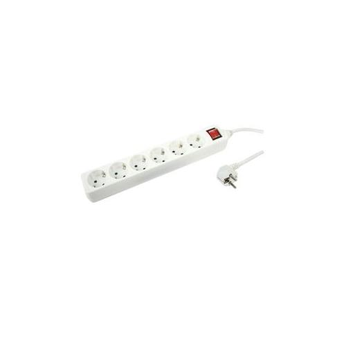 Regleta 6 tomas cable 3m, Blanca con interruptor