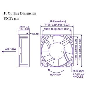 Ventilador 120x120x38 115Vac rodamiento