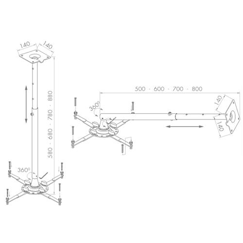 Soporte telescopico proyector para truss con abrazadera PTR-15/G Soporte telescopico proyector para truss con abrazadera PTR-15/G