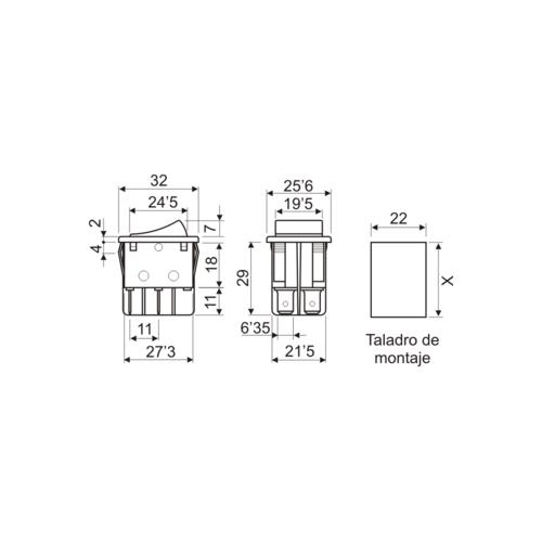 Pulsador bipolar 2 posiciones con retorno, 16A/250V