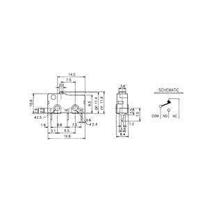 Microinterruptor sin mecanismo 19,8mm 2