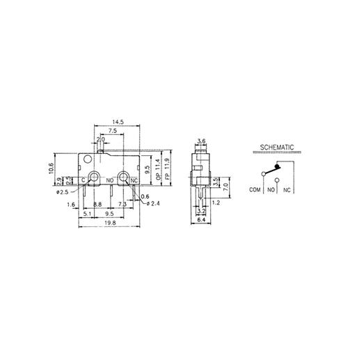 Microinterruptor sin mecanismo 19,8mm