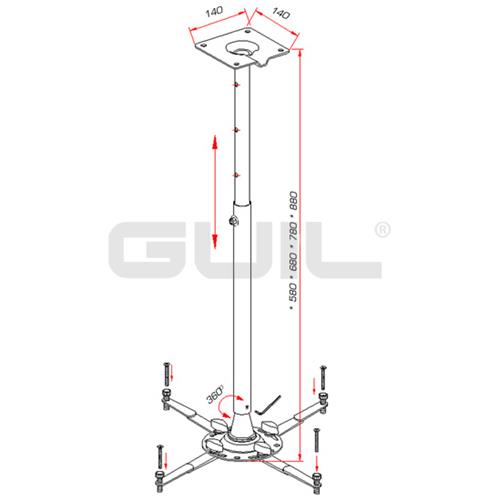 Soporte telescopico polivalente para techo o pared PTR-15
