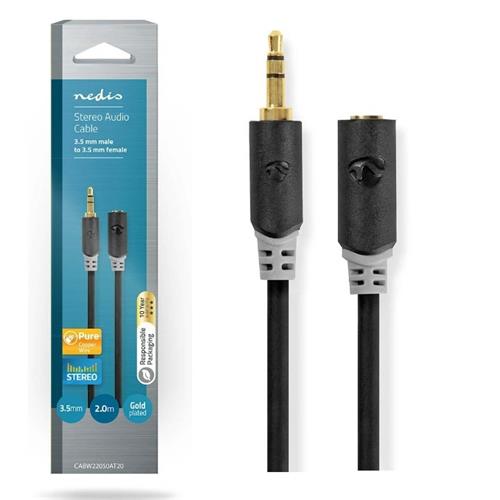 Cable audio Jack 3,5 estereo macho hembra 2m Nedis Cable audio Jack 3,5 estereo macho hembra 2m Nedis