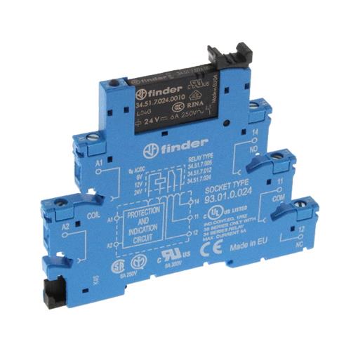 Interfaz con rele + base 5mm 1 C. 6A 24Vac/dc