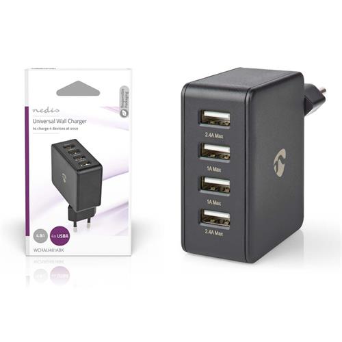 Cargador USB 4 puertos 24W Nedis