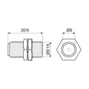 Barrilete F hembra hembra con tuerca fijacion 2