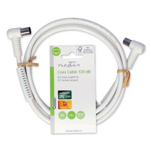 Cable antena M/H Acodado 1,5m blanco 100db Nedis