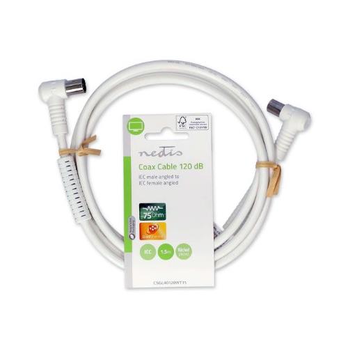 Cable antena M/H Acodado 1,5m blanco 100db Nedis