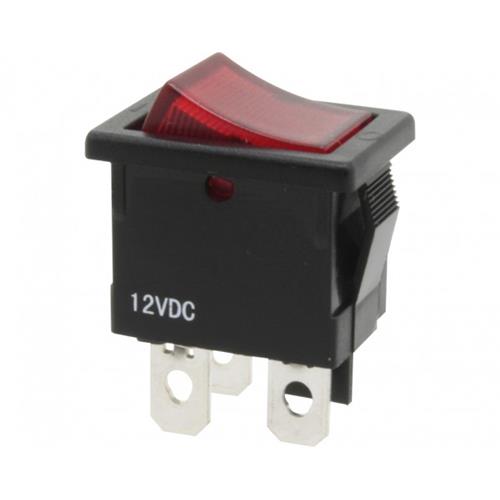 Interruptor basculante 1C. 2P. con luz 12V 6A rojo 15x21mm