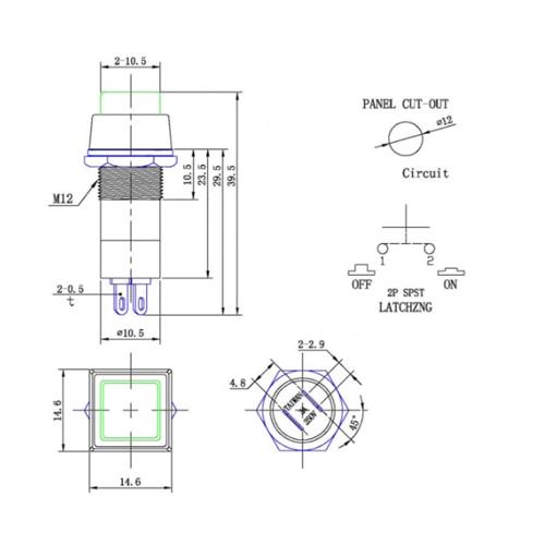 Interruptor pulsador tecla roja 1C. 2P. 1A 250VAC