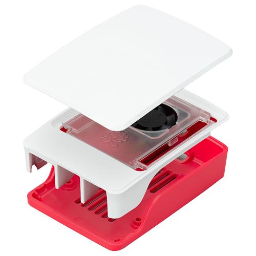 Caja Raspberry Pi 5 blanca / roja con ventilador