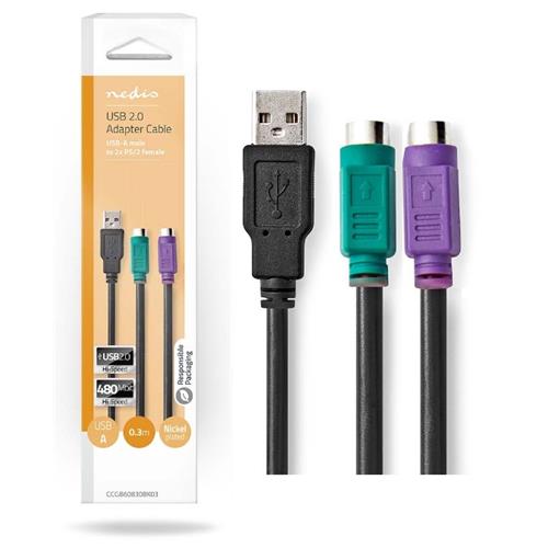 Adaptador USB 2.0 a 2 salidas PS2 hembras Adaptador USB 2.0 a 2 salidas PS2 hembras