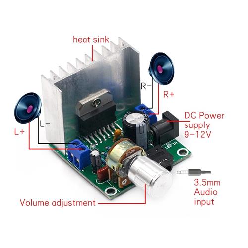 Modulo amplificador audio estereo 15+15W 12Vdc