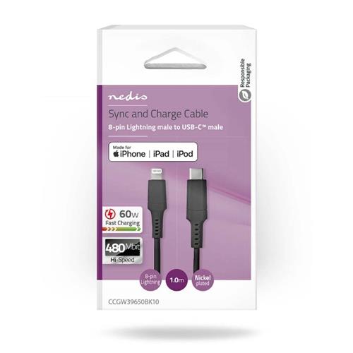 Cable USB-C Lightning Carga Rapida NEDIS 1mt 60W PD