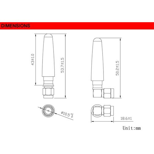 Antena para puertas de garaje frecuencia 433.920MHz SMA acodado