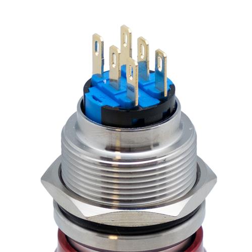 Interruptor (seta) de emergencia 24.5mm, acero inoxidable 19mm DPDT Interruptor (seta) de emergencia 24.5mm, acero inoxidable 19mm DPDT