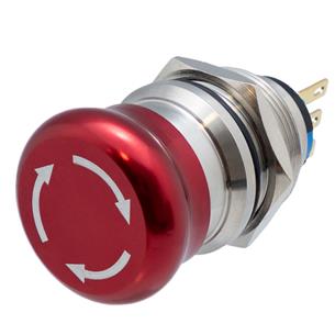Interruptor (seta) de emergencia 28mm, acero inoxidable 22mm DPDT