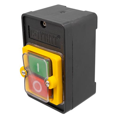 Caja de control negra con 2 botones, 1 interruptor Verde y 1 pulsador Rojo