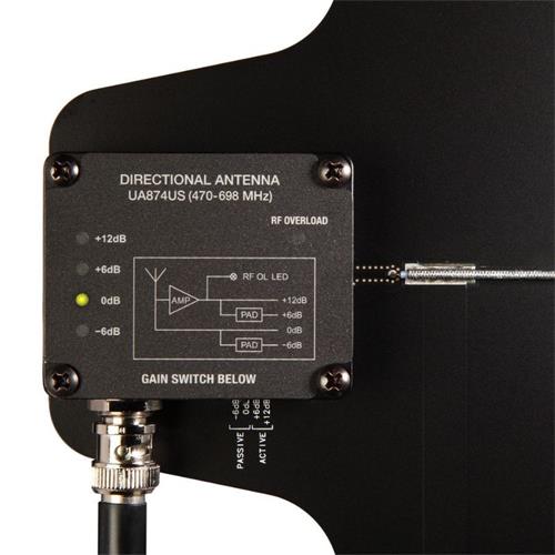 Antena direccional activa haz 70º conmutable -6,0,+6,+12. 470-900MHz. UA874WB