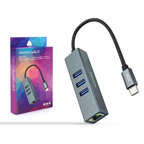 Hub 3 puertos USB3+RJ45 USB-C Nanocable