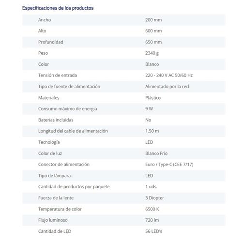 Lampara flexo luz led 9W y lupa 1.75x Nedis