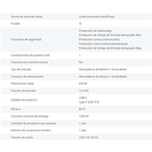 Inversor 12V a 220Vac 600W