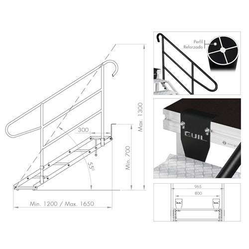 Escalera de aluminio 4 peldaños escenarios con alturas de 700 a 1300 mm ECP-4