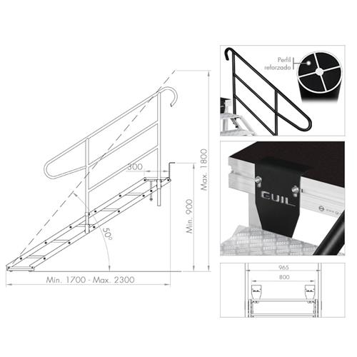 Escalera de aluminio 6 peldaños escenarios con alturas de 900 a 1800 mm ECP-6