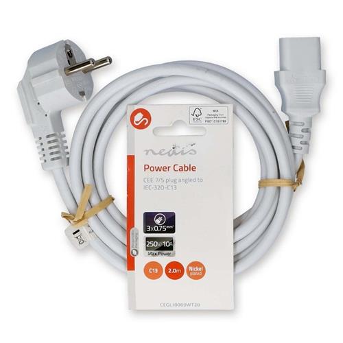 Cable de red para equipos Schuko IEC C13 2mts Blanco Cable de red para equipos Schuko IEC C13 2mts Blanco