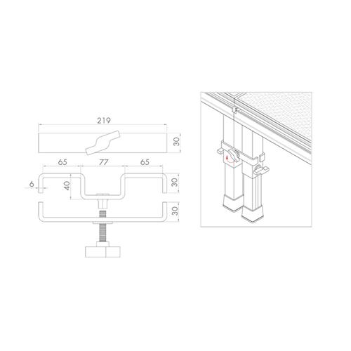 Sistema de unión pata-pata para tarimas con patas de 60×60 mm TMU-05