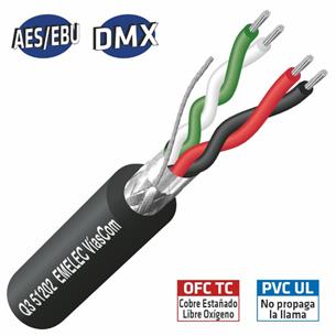 Cable Balanceado Digital 2x2x0,34mm² 110O AES/EBU y DMX negro Q3-51202N 2