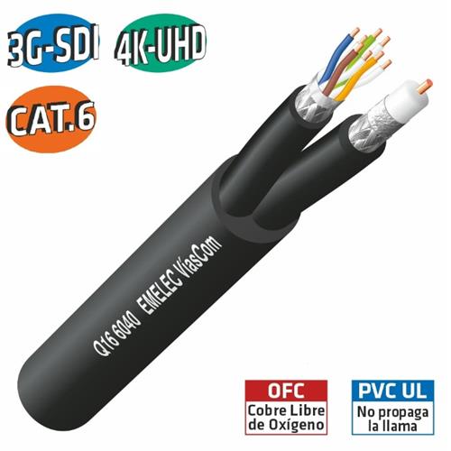 Cable Vídeo Digital 3G-SDI/4K-UHD (0,80/3,75) 20AWG+Cat.6 SF/UTP 250MHz Q16-6040