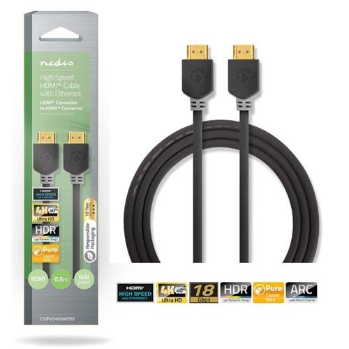 Cable video HDMI M-M 4K@60Hz 0,5m Nedis