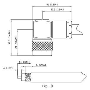 Conector N macho acodado LMR400 clamp Alfar